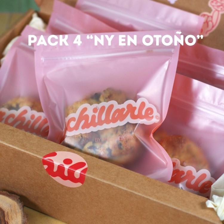 Pack de 4 NYCookies Pa´Chillarle NY en Otoño: Peanut Choc, Apple Pie, RollsCookie y Honey Pecan Pie, las amadas del Otoño.
